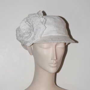 White Floral Eyelet Cap